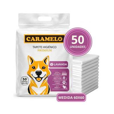 Tapete Higiênico Lavanda - 60x60 - 50 unidades - Antiodor Antivazamento | Caramelo
