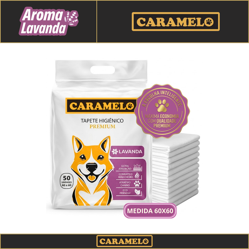 Tapete Higiênico Lavanda - 60x60 - 50 unidades - Antiodor Antivazamento | Caramelo