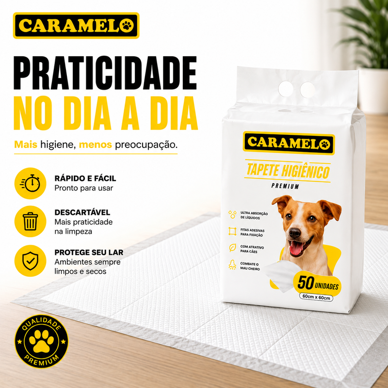 Tapete Higiênico Caramelo Para Cães Tradicional Premium 60x60 - 50 Unidades
