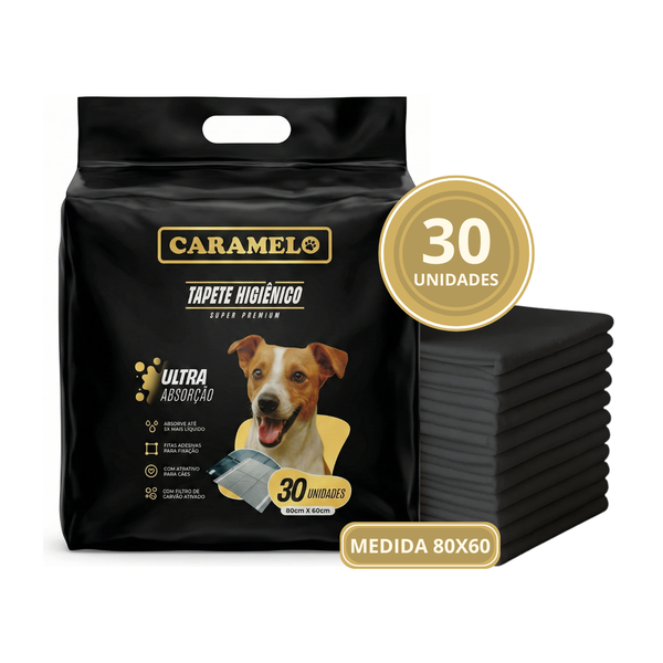 Tapetes Higiênicos Super Premium Com Carvão Ativado 80x60 30 unidades - Black - Anti Odor - Caramelo