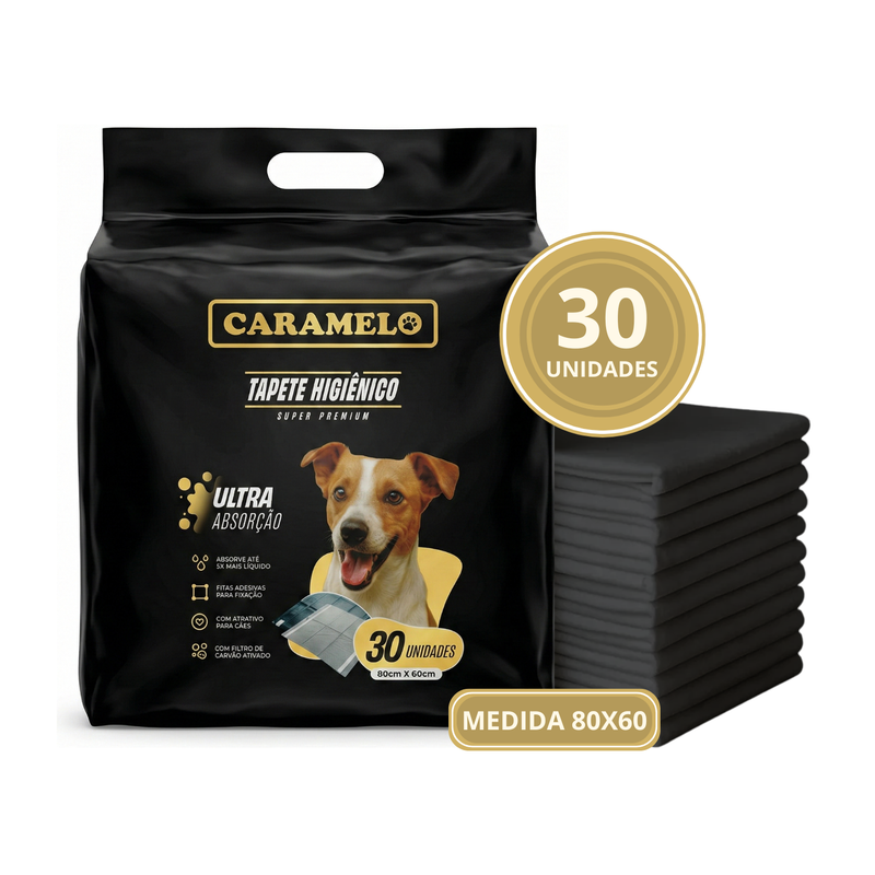 Tapetes Higiênicos Super Premium Com Carvão Ativado 80x60 30 unidades - Black - Anti Odor - Caramelo