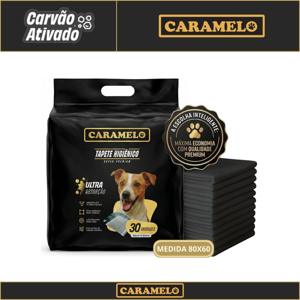 Tapetes Higiênicos Super Premium Com Carvão Ativado 80x60 30 unidades - Black - Anti Odor - Caramelo