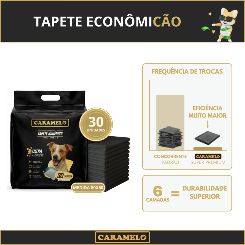 Tapetes Higiênicos Super Premium Com Carvão Ativado 80x60 30 unidades - Black - Anti Odor - Caramelo