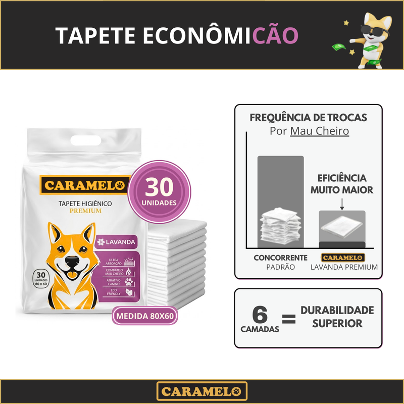 Tapete Higiênico Lavanda - 80x60 - 30 unidades - Antiodor Antivazamento | Caramelo