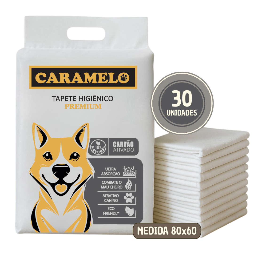 Tapete Higiênico Caramelo Para Cães Com Carvão Ativado 80x60cm - 30 Unidades