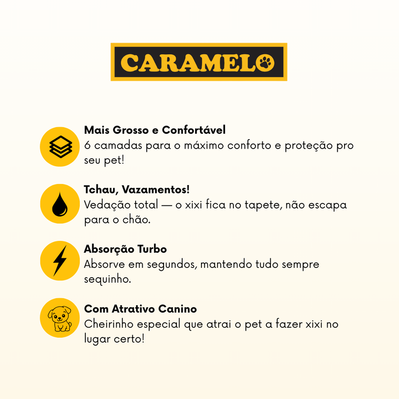 Tapete Higiênico Caramelo Para Cães Tradicional Premium 60x60 - 50 Unidades