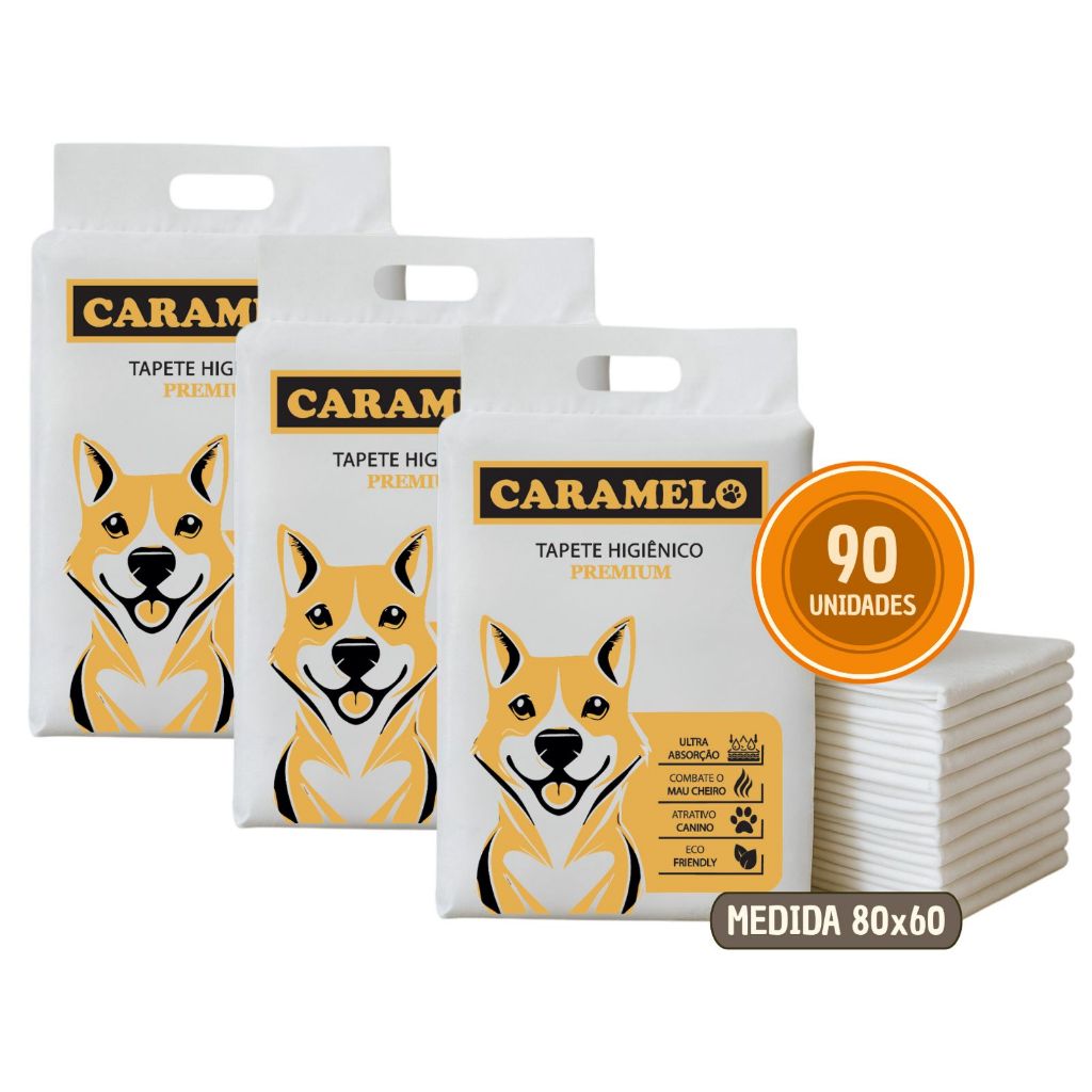 Tapete Higiênico 90 unidades 80x60cm Premium Para Cães - Caramelo