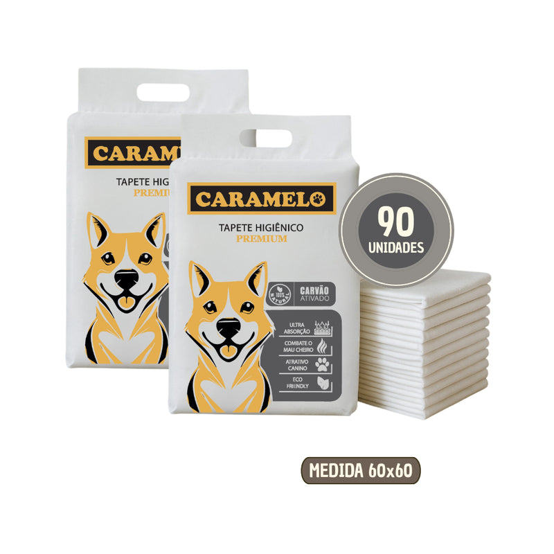 Tapetes Higiênicos Com Carvão Ativado 90 unidades Tamanho 80x60 para Cachorros - Caramelo