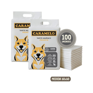Tapetes Higiênicos Com Carvão Ativado 100 unidades Tamanho 60x60 para Cachorros - Caramelo