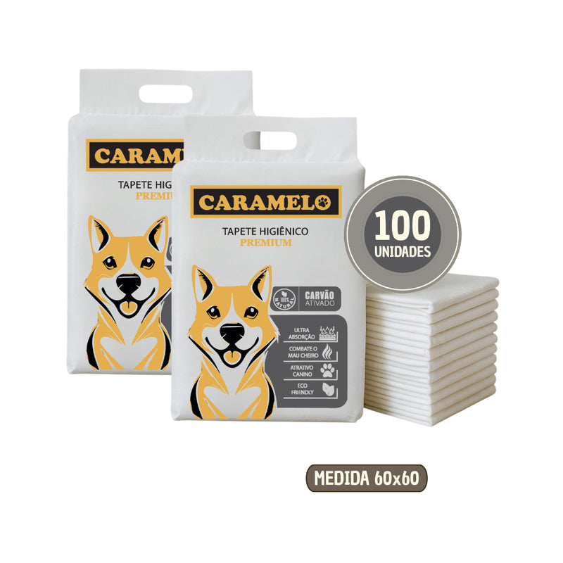 Tapetes Higiênicos Com Carvão Ativado 100 unidades Tamanho 60x60 para Cachorros - Caramelo