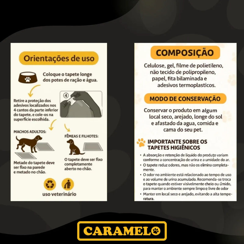 Tapetes Higiênicos Com Carvão Ativado 60 unidades Tamanho 80x60 para Cachorros - Caramelo