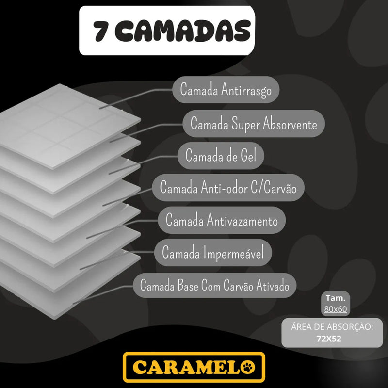 Tapetes Higiênicos Com Carvão Ativado 100 unidades Tamanho 60x60 para Cachorros - Caramelo