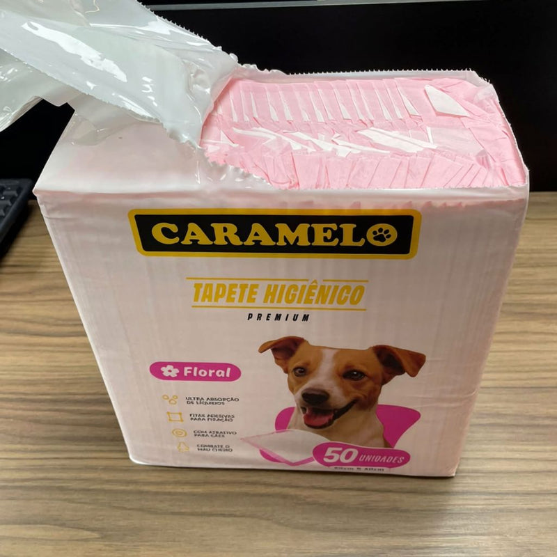 Tapete Higiênico Caramelo 50 Unidades  Fragrância Floral - 60x60 / 80x60 - Alta Absorção - Não Vaza  Combate mau cheiro