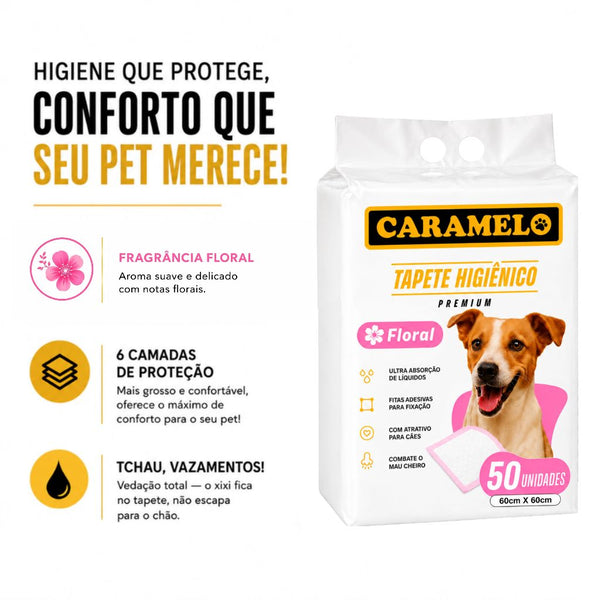 Tapete Higiênico Caramelo 50 Unidades  Fragrância Floral - 60x60 / 80x60 - Alta Absorção - Não Vaza  Combate mau cheiro