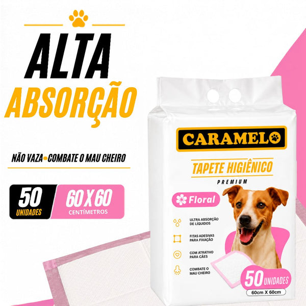 Tapete Higiênico Caramelo 50 Unidades  Fragrância Floral - 60x60 / 80x60 - Alta Absorção - Não Vaza  Combate mau cheiro
